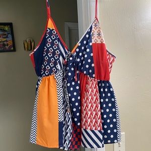 SHEIN curve 3X, multi colored and multi print top with tie front